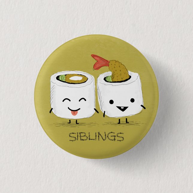 Sushi Siblings 1 Inch Round Button (Front)