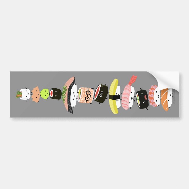 Sushi Stack - A Happy Tower of Kawaii Friends Bumper Sticker (Front)