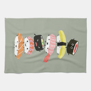 Sushi Stack - A Tower of Happy Sushi Friends Kitchen Towel