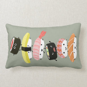 Sushi Stack - A Tower of Happy Sushi Friends Lumbar Pillow