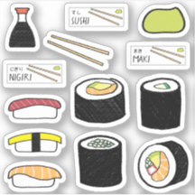 Sushi Sticker Sheet Set Cute Food Illustration