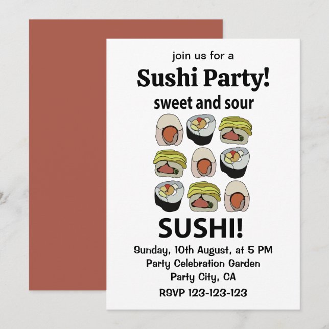 Sushi Sweet and Sour Sushi  Invitation (Front/Back)