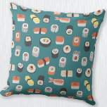 Sushi Teal Green Throw Pillow<br><div class="desc">Fun teal green Japanese sushi pattern.  Original art by Nic Squirrell.</div>