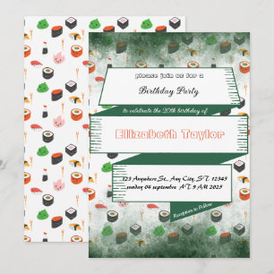 Sushi Thème Anniversaire Fête Invitation