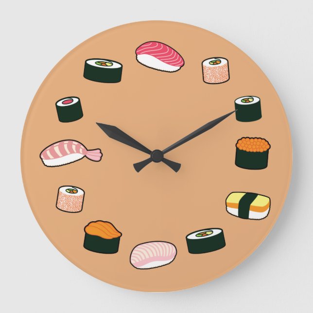 Sushi Time! Funky (Beige) Wall Clock (Front)