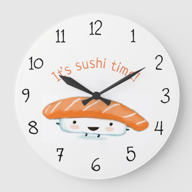 Sushi Time Kawaii Sushi Custom Text Large Clock (Front)