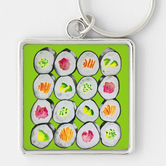 Sushi Time watercolor wasabi Keychain (Front)