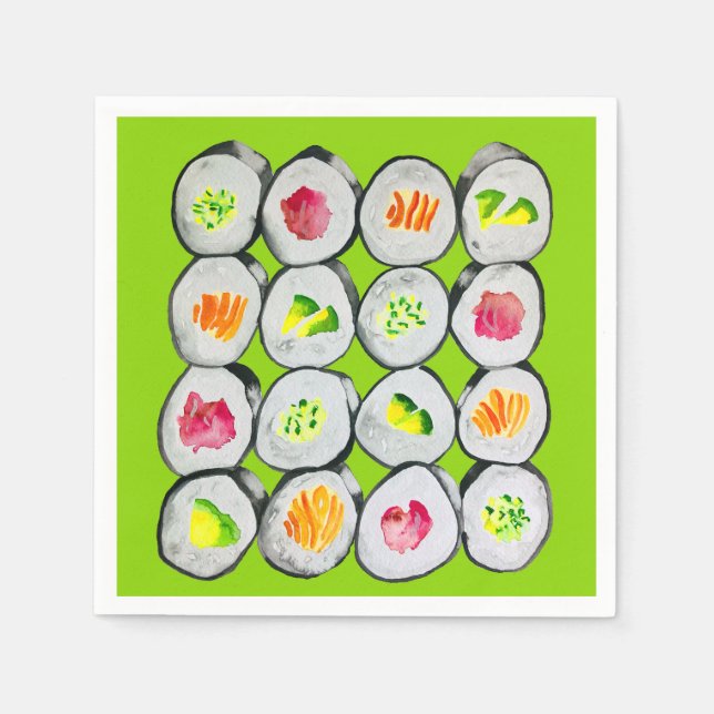 Sushi Time watercolor wasabi Napkin (Front)