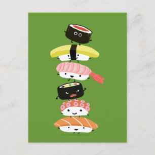 Sushi Tower - A Happy Stack of Sushi Friends Postcard