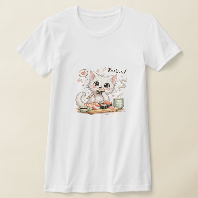 SUSHI WHITE KITTY T-Shirt (Laydown)