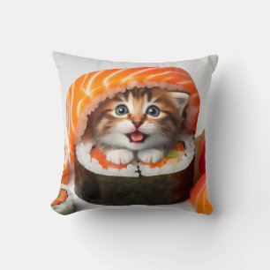Sushi with a cat adorable colorful throw pillow