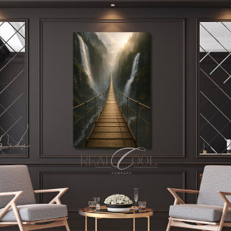 Suspended Bridge Over Canyon, River and Mountains Poster
