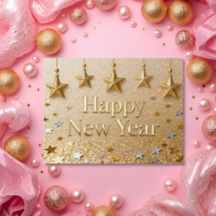 Suspended Stars Happy New Year Chic Modern Postcard