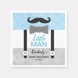 Suspenders bow tie baby blue gray boy baby shower napkin