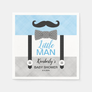 Suspenders bow tie baby blue grey boy baby shower napkin