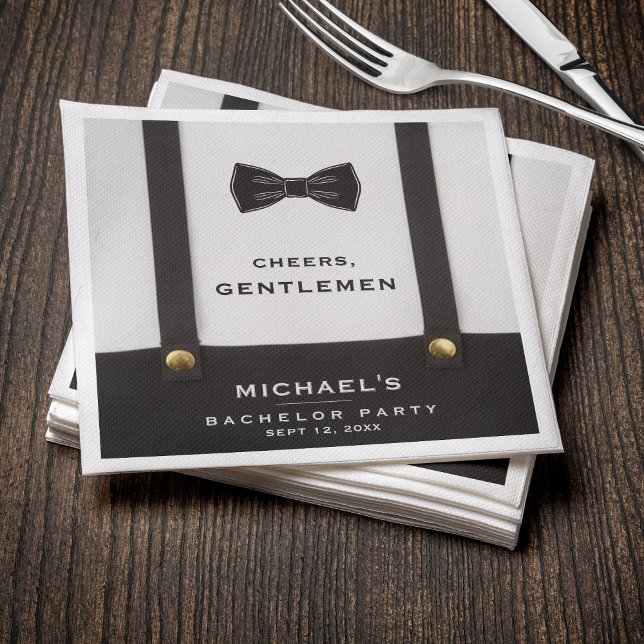 Suspenders Bowtie Cheers Gentlemen Bachelor Party Napkin (Creator Uploaded)