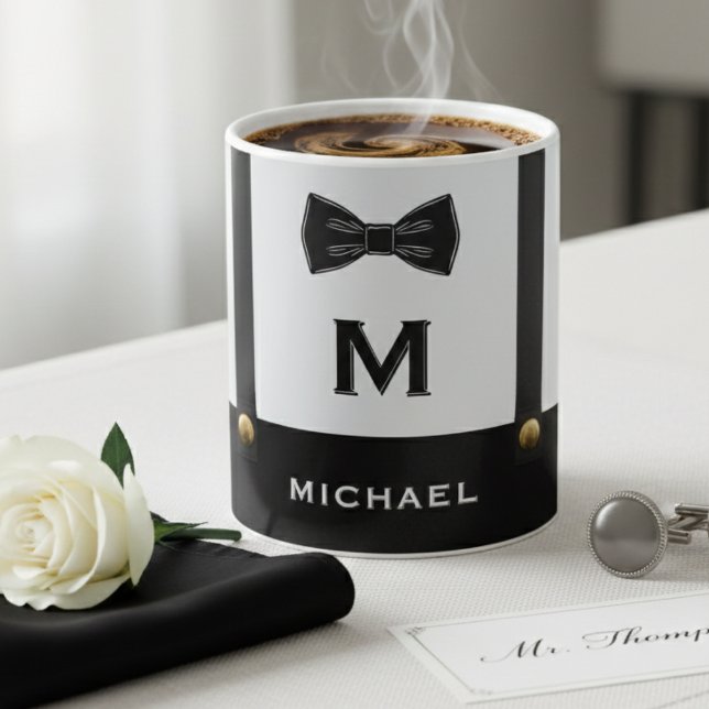Suspenders & Bowtie Name Monogram Boy  Coffee Mug (Creator Uploaded)