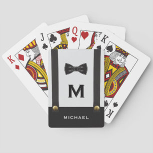Suspenders & Bowtie Name Monogram Wedding Playing Cards