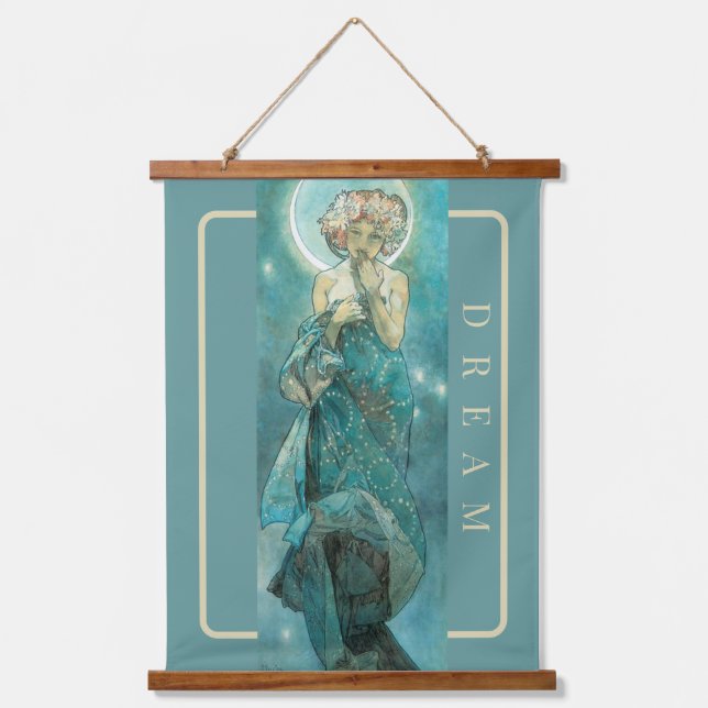 Suspendue 'La Lune' de Mucha, Tapisserie de mur vert de rêve (Recto)