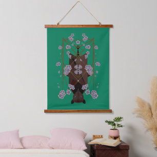 Suspendue Renard Volant Jade Bois Tressé Tapisserie