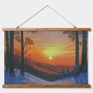 Suspendue Tapisserie - "Coucher de soleil sur la forêt ennei