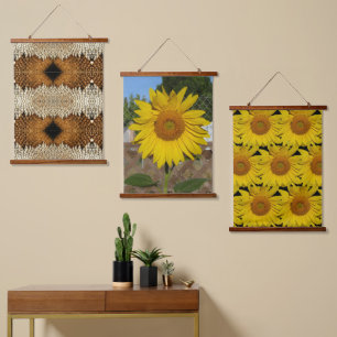 Suspendue Tapisserie (dessus en bois) - Triptyque tournesol