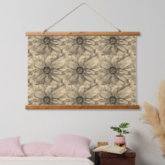 Suspendue Tapisserie Florale Sépia