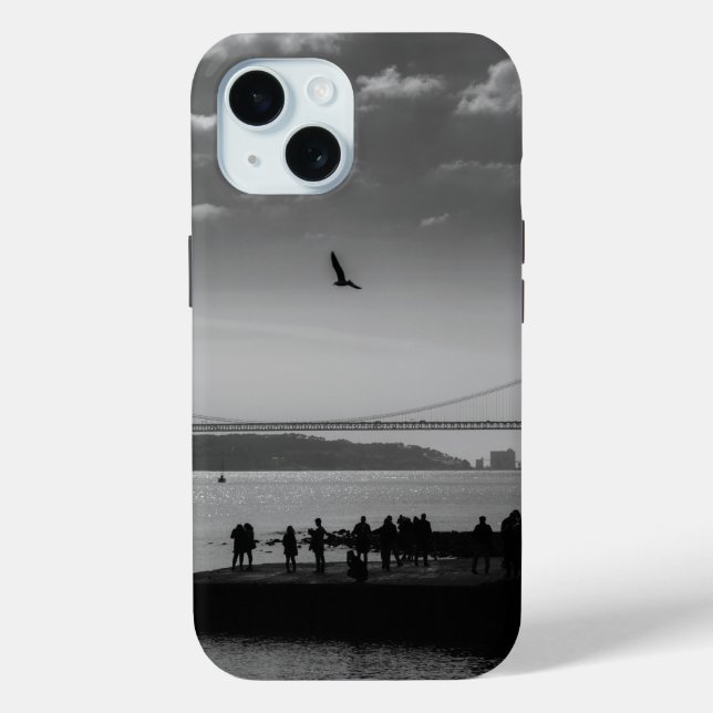 Suspension Bridge in Lisbon Black and White Photo Case-Mate iPhone Case (Back)
