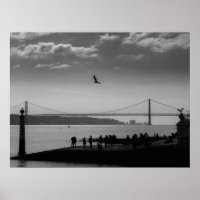 Suspension Bridge in Lisbon Black and White Photo