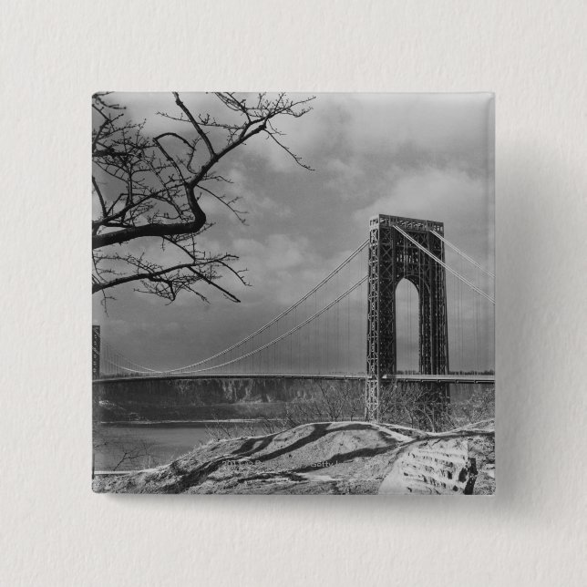 Suspension bridge view B&W 2 Inch Square Button (Front)