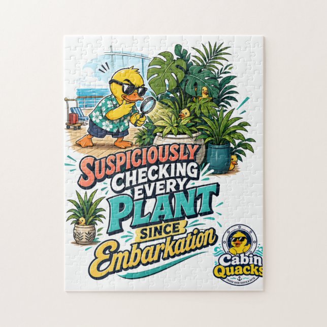 Suspiciously Checking Plants Duck Cruise Jigsaw Puzzle (Vertical)