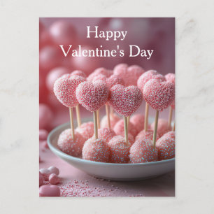 süße pinke Herzen Cake Pops Valentinstag Postcard