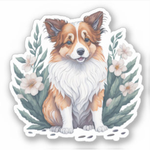 Süßer Collie umringt von Blumen -