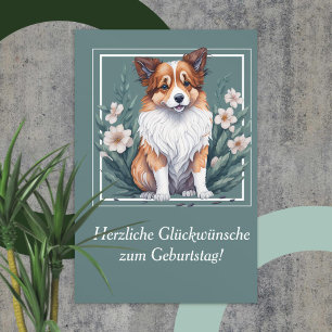 Süßer Collie umringt von Blumen -  Card