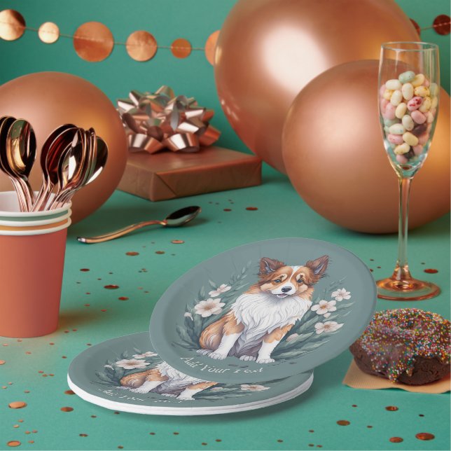 Süßer Collie umringt von Blumen -  Paper Plate (Multi)
