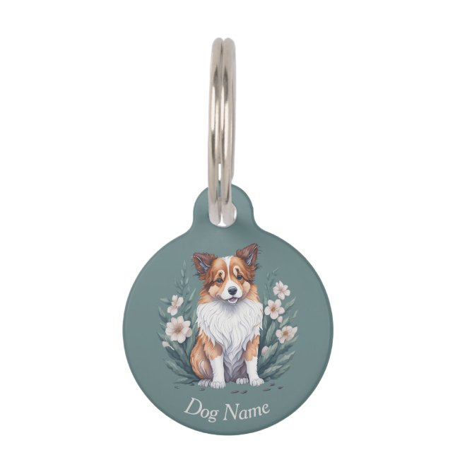 Süßer Collie umringt von Blumen -  Pet Tag (Front)