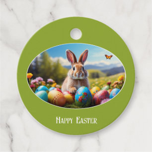 Süßer Osterhase in Landschaft, oval -  Favour Tags