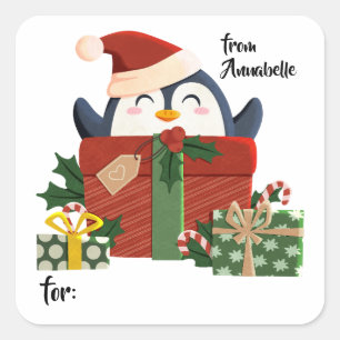 Süßer Pinguin wünscht Frohe Weihnachten Square Sticker