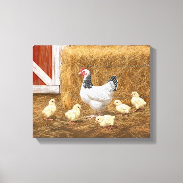 Sussex Chicken Mama Hen and Chicks Canvas Print (Front)