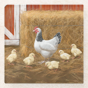 Sussex Chicken Mama Hen and Chicks Glass Coaster