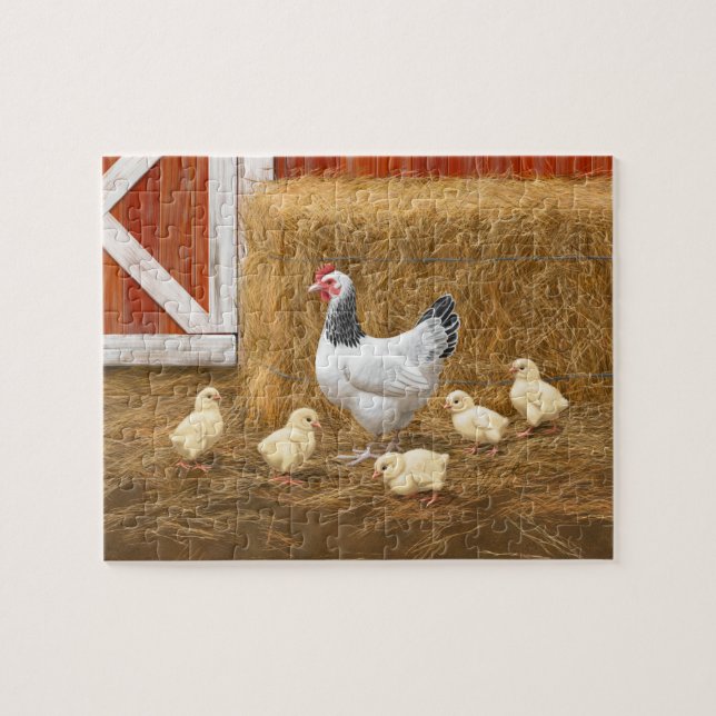 Sussex Chicken Mama Hen and Chicks Jigsaw Puzzle (Horizontal)