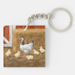 Sussex Chicken Mama Hen and Chicks Keychain