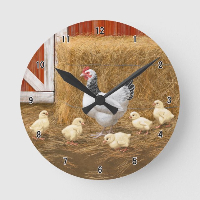 Sussex Chicken Mama Hen and Chicks Round Clock (Front)