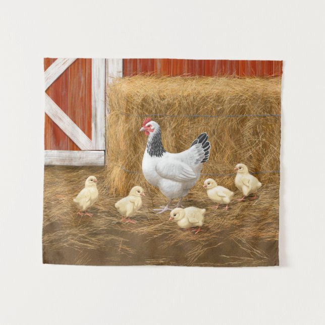 Sussex Chicken Mama Hen and Chicks Tapestry (Front (Horizontal))