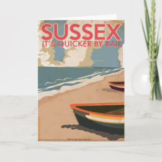 Sussex, England Vintage locomotive Travel Poster Holiday Card