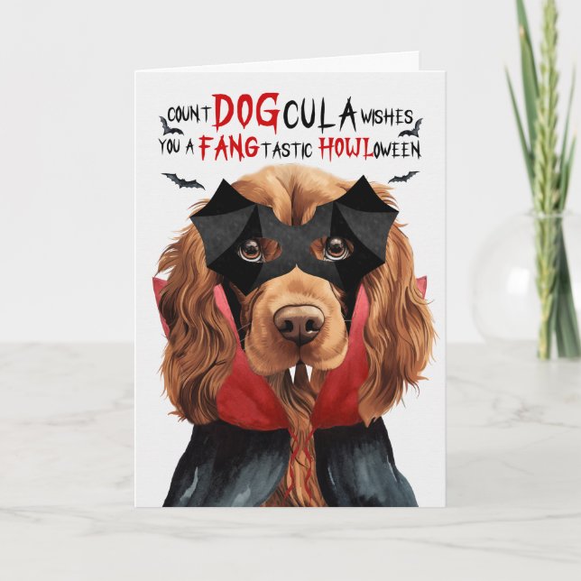 Sussex Spaniel Dog Funny Count DOGcula Halloween Holiday Card (Front)