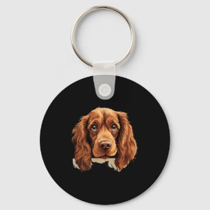 Sussex Spaniel Dog Mom Dad Peeking Puppy Keychain