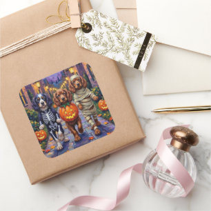 Sussex Spaniel Dogs in Halloween Costumes Square Sticker
