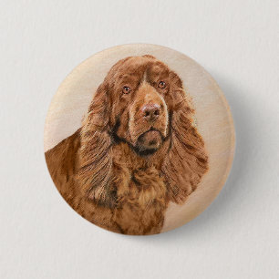 Sussex Spaniel Painting - Cute Original Dog Art 2 Inch Round Button