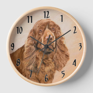 Sussex Spaniel Painting - Cute Original Dog Art Clock
